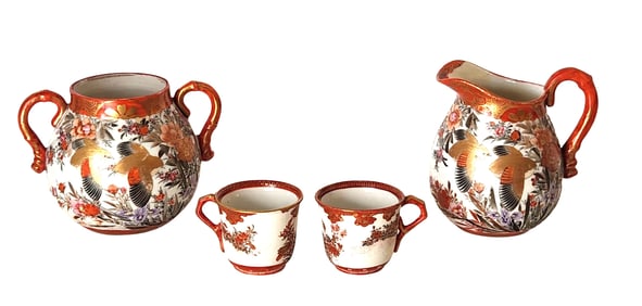 Antique Japanese Meji Kutani Porcelain Tea Pieces