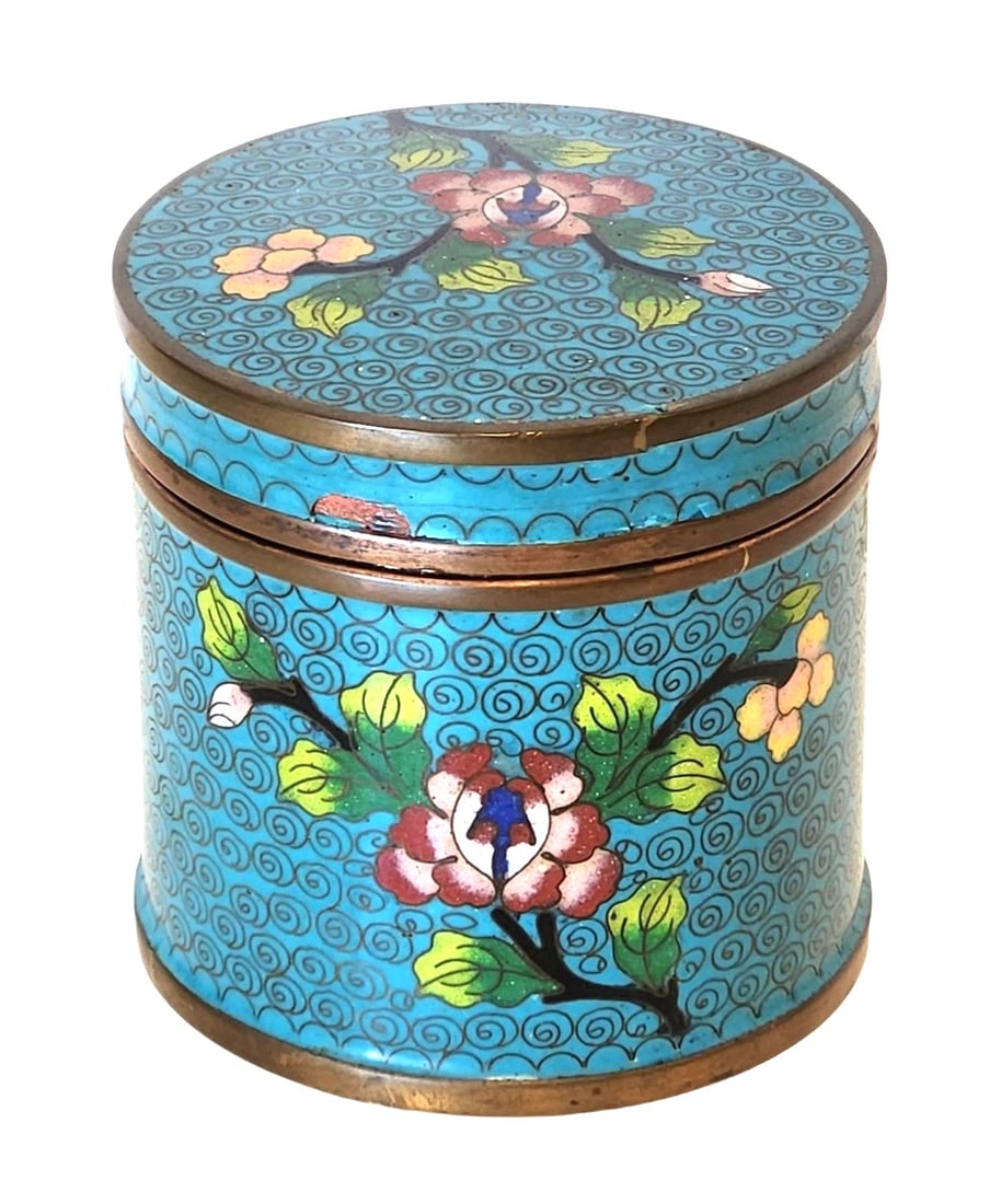 Antique Chinese Cloisonne on Copper Round Box (1 of 2)