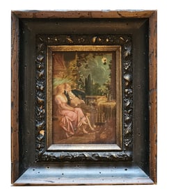 Romantic 19th Century Moonlit Courting Scene – Oil on Panel
