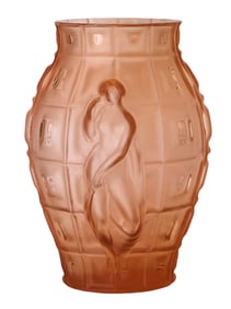 R. Lalique "Figurines et Voiles" Art Deco Frosted Glass Vase, Signed
