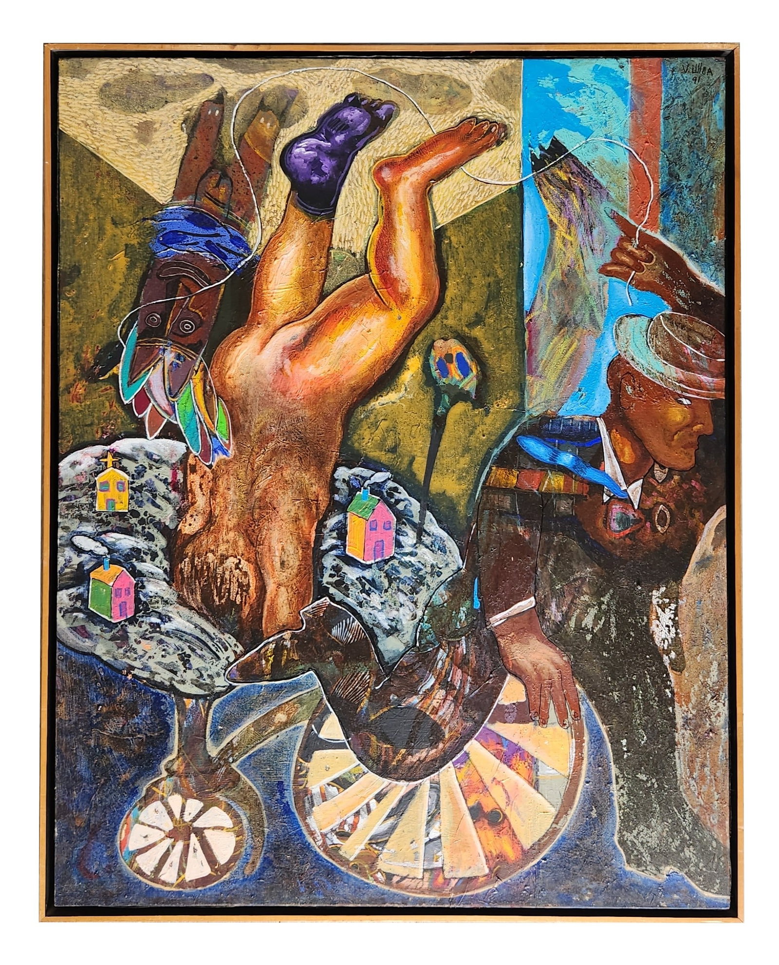 Victor Ulloa (Born 1960) Dominican Republic: Victor Ulloa (Born 1960) Dominican Republic Oil on Canvas Date: 1991 Measure 36 1/4"in H x 28 1/2"in W and 37 1/4"in H x 29 3/4"in W framed Know for: Victor Ulloa’s painting is a synthesis between S