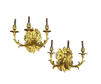 Pair of Antiques French Napoleon III Gilt Bronze Plaque Sconces