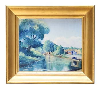 Alice Judson (1876 - 1948) American: Alice Judson (1876 - 1948) American Oil on Wood Measure 9 1/2"in H x 11 1/2"in W and 14"in H x 15 3/4"in W x 2"in D framed Known for: Figure, landscape-harbor and mural painting Biography: Alice J