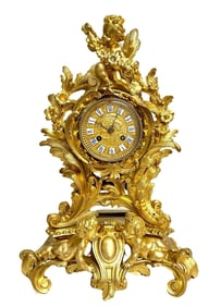 French 19th Century Louis XV Style Bronze Dore Matel Clock by Ringuet A Paris