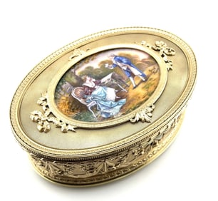 Decorative French bronze box with Inset Enamel Plaque