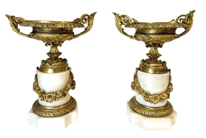 Pair of 19th Century Gilt Bronze and Marble Vases