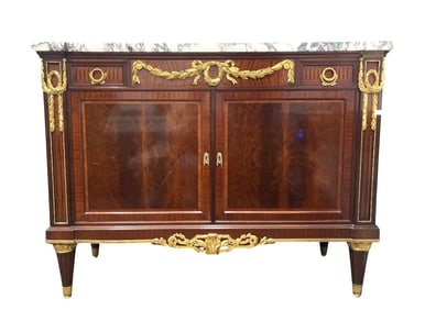 French Empire Bronze Mounted Mahogany Marble Top Commode
