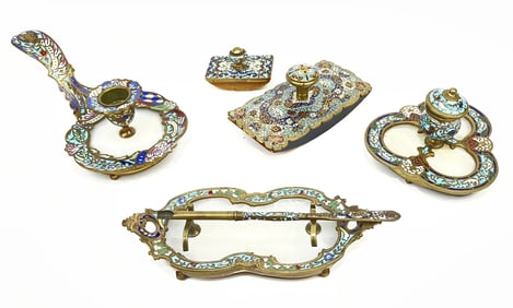 19th Century Five Pieces Champleve Desk Set