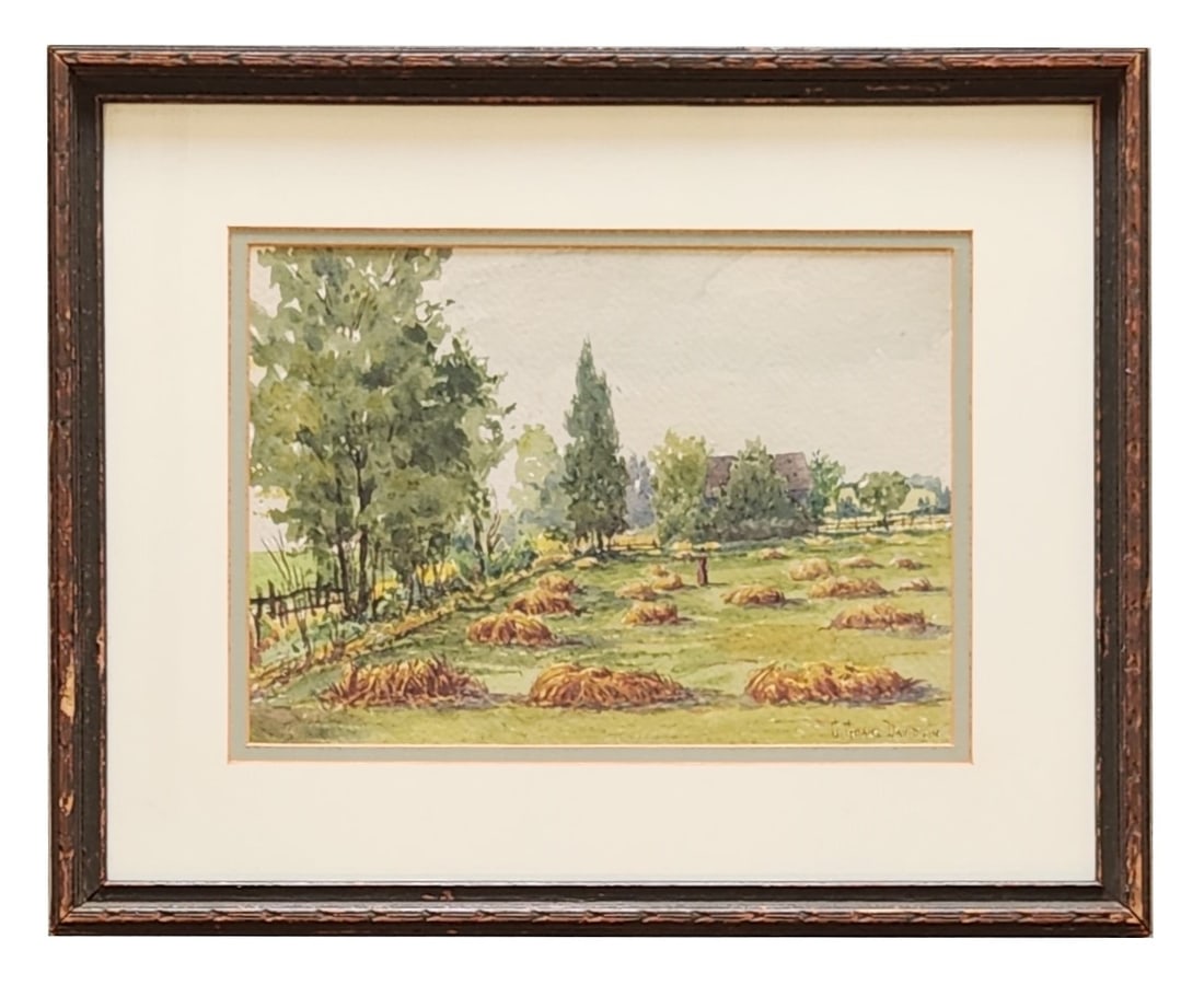 Charles Grant Davidson (1865 - 1945) American: Charles Grant Davidson (1865 - 1945) American Watercolor on Paper Measure 6 3/4"in H x 9 1/2"in W and 12 1/4"in H x 15 1/4"in W framed Known for: Watercolor pastoral scenes, seasonals Biography: Often