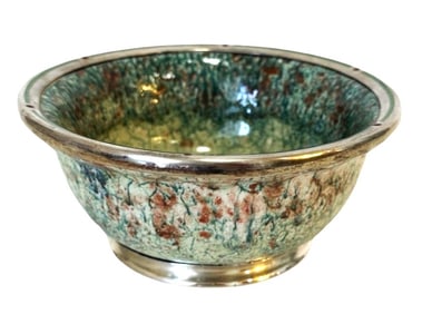 20th Century French Flambe Glaze Pottery & Silver Mounted Bowl, c.1900