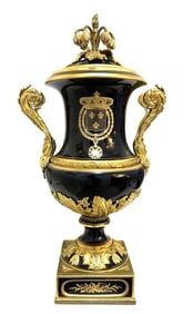 Antique French 19th Century Hand Painted Cobalt Blue Sevres Porcelain Vase