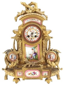 French Louis XV Style Ormolu and Porcelain Mantel Clock