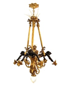 Impressive Belle Epoque Gilt and Patinated Bronze Ten Light Chandelier