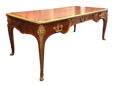 Attributed Paul Sormani & Fils Antique Louis XV Style French Empire Bronze Mounted Leather Top Desk
