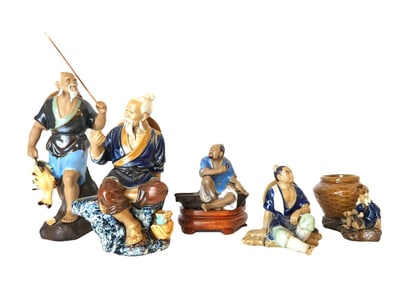 Vintage 5 Chinese Shiwan Artistic Glazed Ceramic