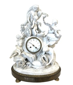 19th C Figural Bisque Porcelain Style Sevres and Gilt Bronze Clock