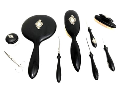 9 Pieces Real Ebony Victorian Style French Vanity Set