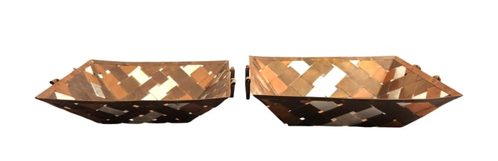 Set of 2 Modern Mexico Metal Taxco Teran Bustamonte Era Art Handled Serving Bowl Container
