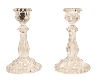 Pair of Signed Baccarat Crystal Candlesticks with Medallion Base