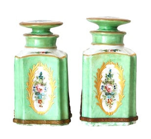 Pair of 19th C. French Sevres Porcelain Perfume Bottles – Hand-Painted Floral
