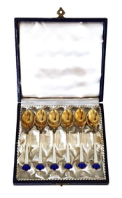 Set of 6 Egon Lauridsen Denmark Sterling Silver & Enamel Demitasse Spoons – Original Case