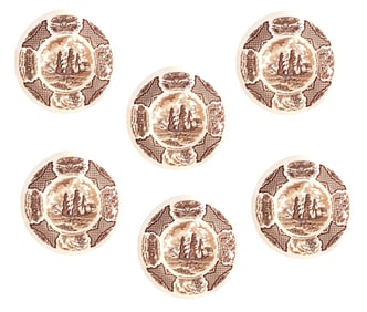 Set of 6 Alfred Meakin “Fair Winds" Historical Ship Plates – Grand Turk, England