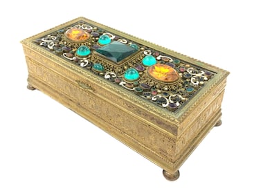 Antique bronze box with enamel and semiprecious stones