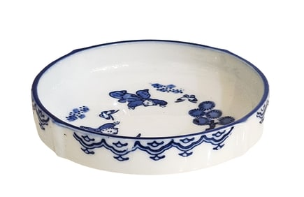 Vintage Japanese Blue and White Porcelain Dish with Children Motif – Marked