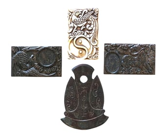 Group of 5 Chinese Carved Jade and Hardstone Amulets – Mythical & Symbolic Motifs