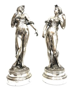 Pair of Art Nouveau Period Semi Nude Figures of Maidens