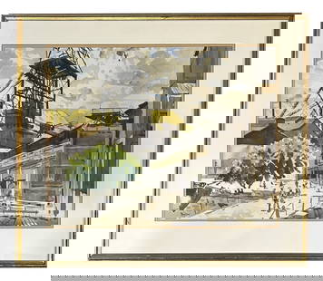 Max Kuehne (1880 - 1968) Germany: Max Kuehne (1880 - 1968) Germany Watercolor on Paper Measure 19 1/2"in H x 25"in W and 28"in H x 32 1/2"in W with frame Known for: Town-landscape, still life
