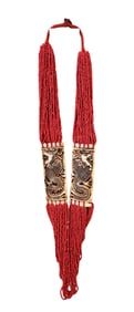 Handmade Multi-Strand Red Beaded Necklace with Carved Bone Dragon Panels