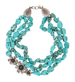 Three-Strand Turquoise Nugget Necklace with Sterling Silver Floral Clasp