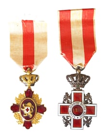 Set of Two Antique Red Cross Medals – Swiss and Dutch Orders with Enamel & Crowns