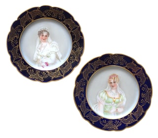 Pair of 1897 Hand-Painted French Portrait Plates – W.G. & Co. Limoges, “Madame Junot