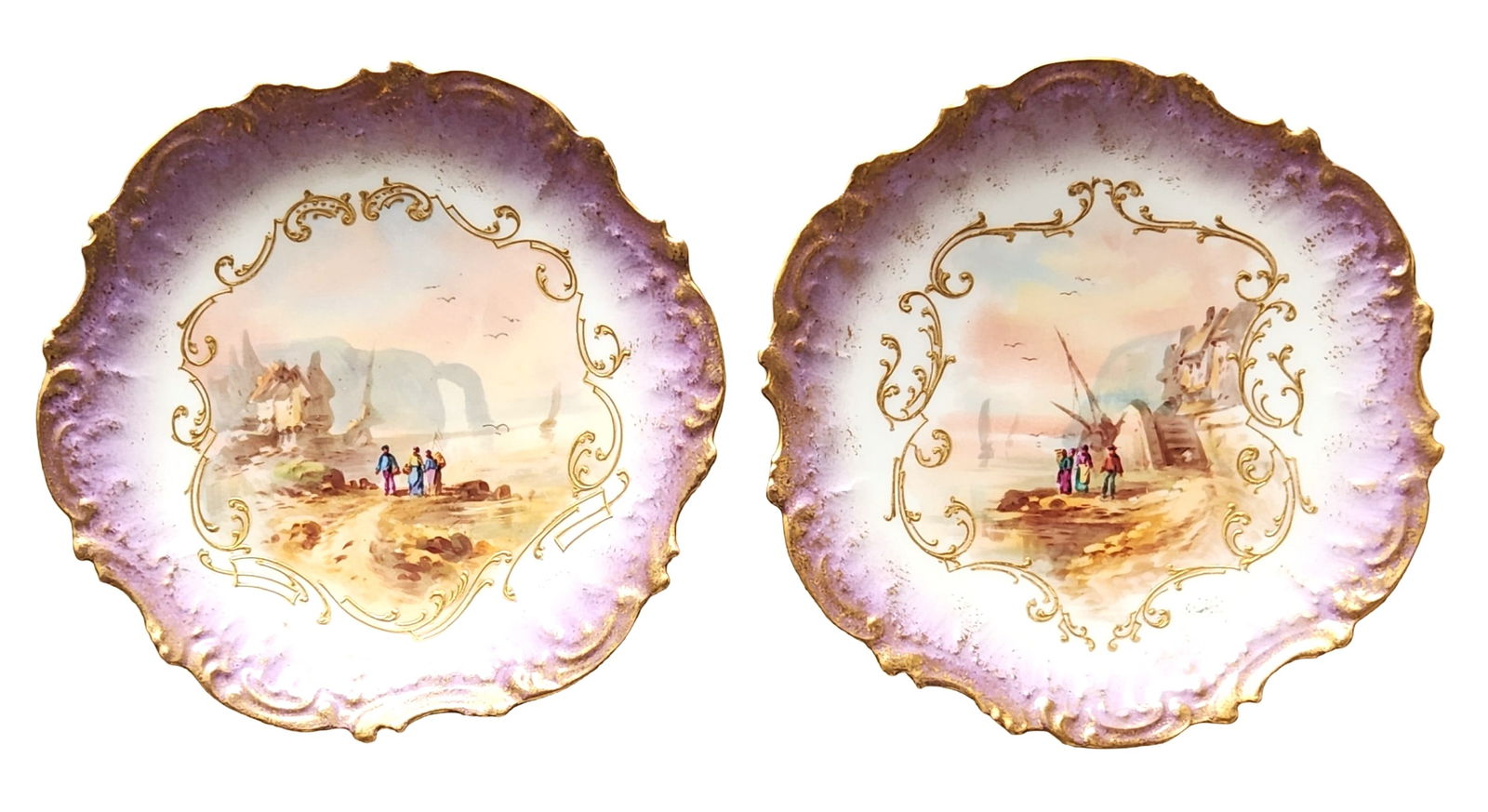 Pair of Antique C.T. Tielsch Hand-Painted Scenic Plates – Germany, c. Late 19th Century (1 of 2)