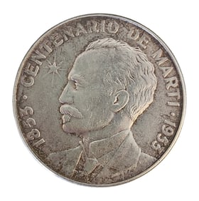 1953 Cuba Silver 1 Peso Coin – Centenario de Marti – .900 Silver, 26.73g