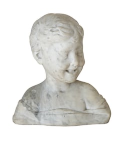 Antique Carved White Marble Bust of a Smiling Child – 19th/20th Century