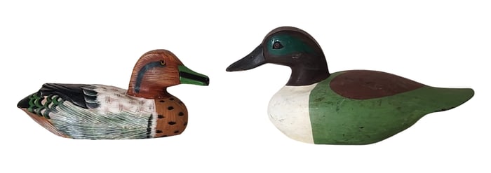 Pair of Hand-Painted Wooden Duck Decoys – Folk Art Carvings