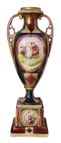 Large Royal Vienna Style Porcelain Pedestal Vase Signed Kaufmann, Possible 19th Century