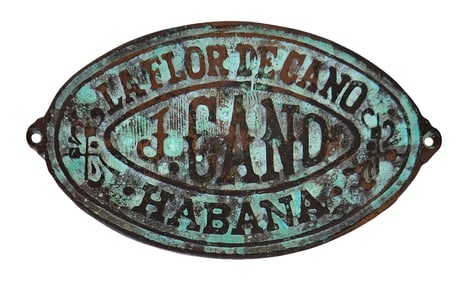 Antique Brass Plaque “La Flor de Cano – J. Cano – Habana?? Cuban Cigar Sign