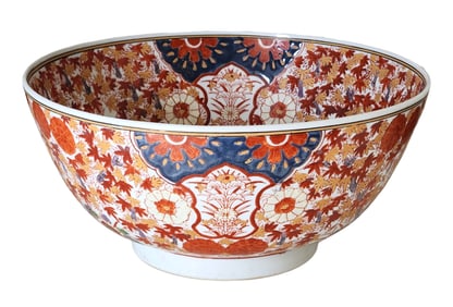 Large Japanese Imari Porcelain Bowl with Kinrande Decoration – Signed