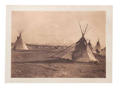 Edward Sheriff Curtis (1868 - 1952) American: Edward Sheriff Curtis (1868 - 1952) American Title: Piegan Encampment Print Caption - Engraving Date: 1900 Measure 13"in H x 18"in W no framed The picture not only presents a characteristic view of an