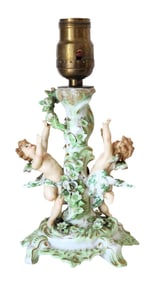 Sitzendorf German Porcelain Figural Lamp with Putti and Floral Decoration