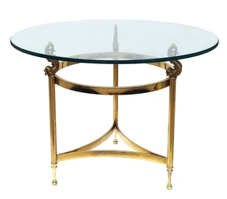 Neoclassical Style Gilt Bronze & Glass Round Table with Dolphin Mounts