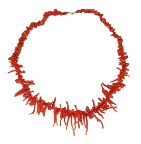 Vintage Mediterranean Branch Coral Necklace with 14K Gold Clasp