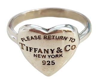 Tiffany & Co. Sterling Silver 925 “Please Return to Tiffany?? Heart Tag Ring – With Pouch