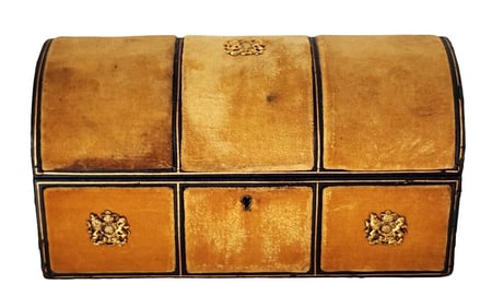 Antique Italian Velvet & Leather Dome-Top Jewelry Casket with Brass Mounts – “Made in Italy