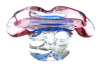 Mid-Century Murano Sommerso Art Glass Bowl in Pink, Blue & Clear