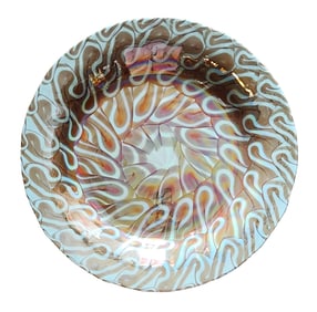 Contemporary Studio Art Glass Charger with Luster & Optical Pattern, Signed